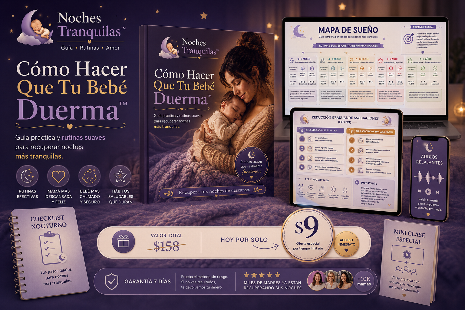 Método 8 Minutos, Tabla Inteligente, Audios Relajantes, Rutina Nocturna, Mini Clase y Checklist